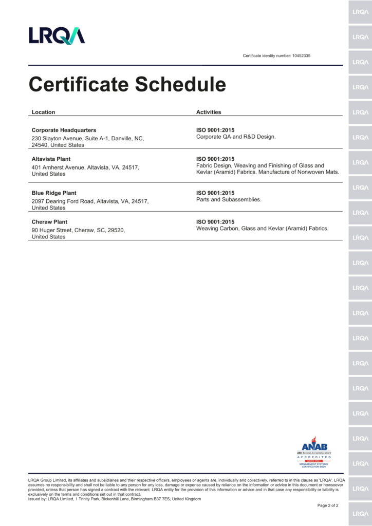 Certificate Schedule